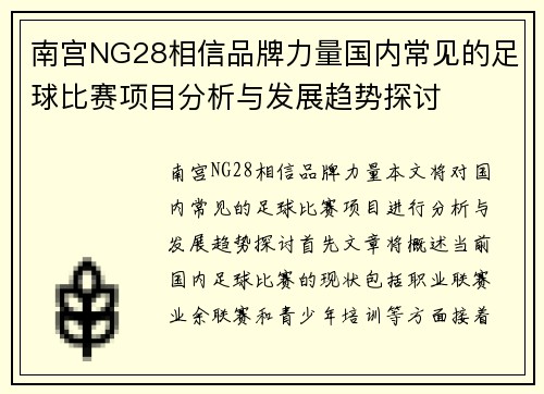 南宫NG28相信品牌力量国内常见的足球比赛项目分析与发展趋势探讨
