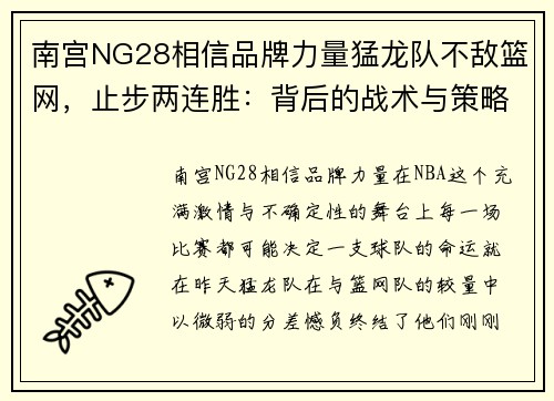 南宫NG28相信品牌力量猛龙队不敌篮网，止步两连胜：背后的战术与策略分析