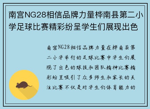 南宫NG28相信品牌力量桦南县第二小学足球比赛精彩纷呈学生们展现出色球技与团队精神